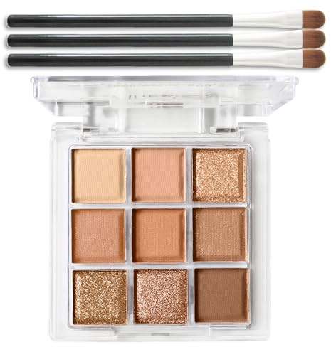 EONFAVE Palette di ombretti – 9 colori cioccolato marrone ombretto morbido opaco brillante ombretto ombretto – impermeabile altamente pigmentato metallo flash occhi trucco con 3 spazzole (cioccolato)