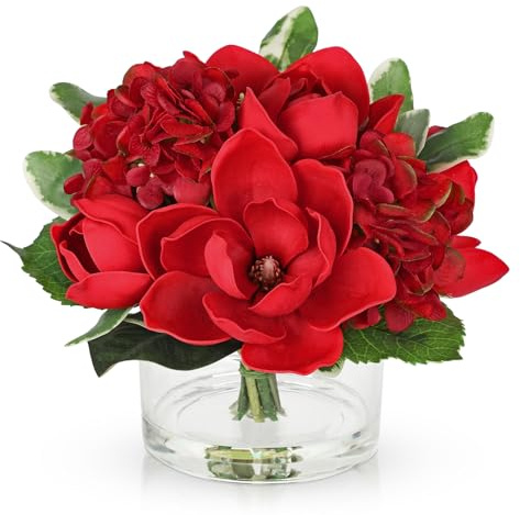 Oairse konstgjorda blommor hortensior och magnolia i glasvas konstgjorda hortensior blommor verklig touch konstgjorda blommor som riktiga hortensior för bröllop, hem, hotell, fest, blomsterarrangemang