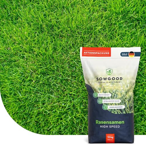 10 kg Rasensaatgut für 500 m² - schnelle Keimung - dichter und strapazierfähiger Rasen - ideal für geschädigte Bereiche, Trockenheit oder Tierhaltung - einfache Handhabung