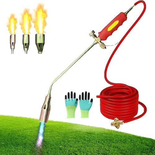New Propane Torch Weed Burner Kit, High Output 1,900,000 BTU, 30/35/50mm Nozzle Garden Blow Torch for Weeds, Powerful Flame Weed Torching Killer for Weeding, Roof Asphalt, Snow (5m Tube, Type 50)