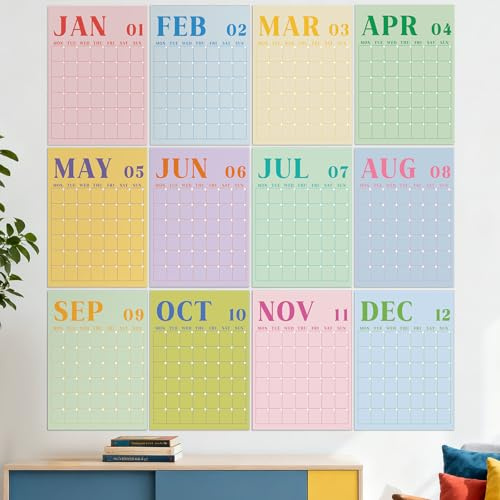 Gueevin 2026 Reusable Wall Calendar Undated Large Monthly Dry Erase Erasable Calendar Big 16 x 12 Inches for Wall Annual Blank Planner 12 Month No Year Planning Office Home(Vibrant Candy Color)