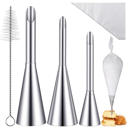 3 Stück Windbeutel Spritztülle, Edelstahl Spritztüllen Set, Krapfenspritze, Donut Marmeladenspritze, Garnierspritze，Tortenspritze zum Backen In Der Küche Dessertzubereitung (Inkl. 50 Spritzbeutel)