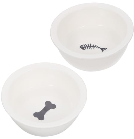 POPETPOP 2 pièces Gamelles Double pour Chiens et Chats Céramique Bol Anti-dérapant pour Nourriture et Eau Accessoire Alimentation pour Petits Animaux Set