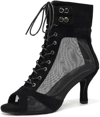 GYUBL Stivali da Ballo Latino Americano Nero Donna con Punta Aperta Salsa Tango Scarpe da Ballo da Sala Tacco 7,5 cm, 36.5 EU