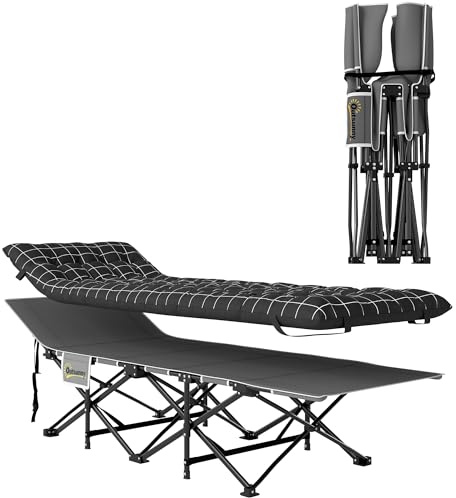 Outsunny Lit de Camping Pliable avec Matelas 150 kg 190 x 67 x 37 cm Noir