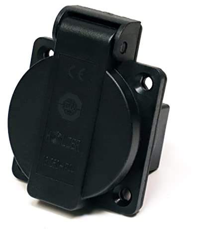 HOLZER Anbausteckdose 8 Stück IP44, Hohlraumsteckdose, Einbausteckdosen Schuko Anbau Steckdose 16A Feuchtraum / PA6 / + Flansch Dichtung (Schwarz)