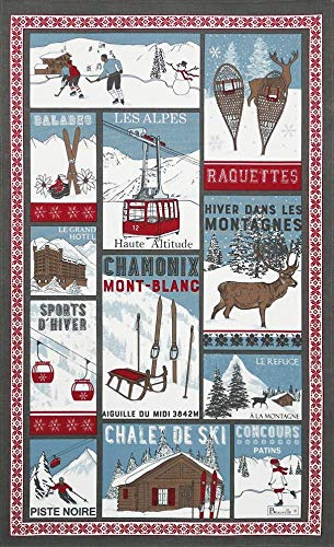 Beauvillé, À la Montagne (in The Mountains) French Winter Alps Kitchen/Tea Towel, Silk Screen Hand Printed