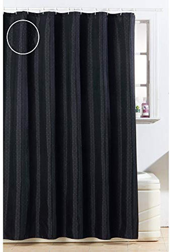 Optimal Products Black Glitter Diamante Polyester Weighted Hem Shower Curtain (Black Diamante)