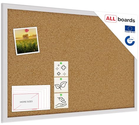 ALLboards Pinnwand mit Silbernem Holz Rahmen 60x40cm Korktafel Korkwand Pinnwand Kork
