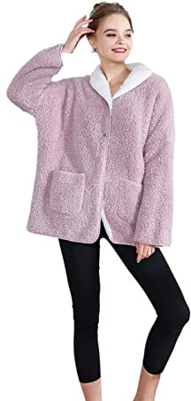 Loungees Women's Plush and Cozy Sherpa Reversible Button Front Bed Jacket