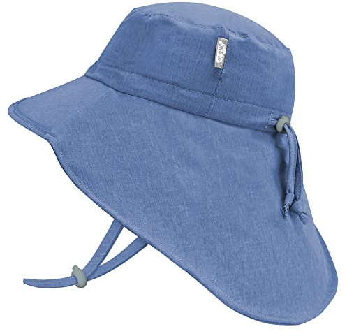 Jan & Jul Baby Sonnenhut für Jungen, Leicht und Verstellbar (M: 6-24 Monate, Blau mit Blau Trimmen)