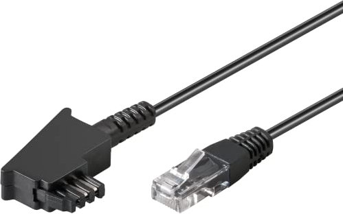 goobay 71813 Routerkabel, Telefonkabel, Anschlusskabel für DSL/ADSL/VDSL, TAE-F Stecker auf RJ45 Stecker (8P2C), schwarz, 2 Meter