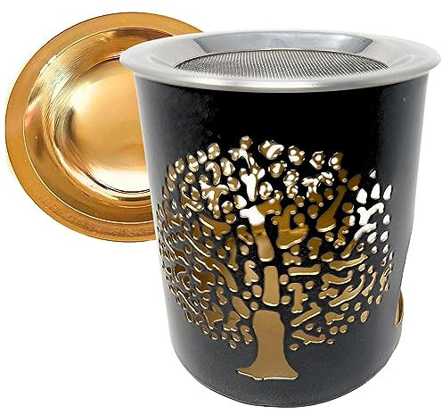 Trintura Räucherstövchen mit Räuchersieb und Räucherschale zum Räuchern Set (Baum des Lebens Schwarz)