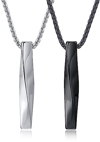 Herren Kette Bar Anhänger Halskette - Edelstahl Schwarz Silber Paar Ketten Partnerketten mit Mobius Bar Anhänger für Männer Frauen 22 Rolo Kette Paare Halsketten Schmuck Geschenke für Mann Jungen