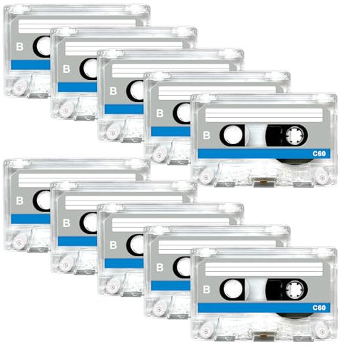 Sporgo Lot de 10 cassettes audio vides : 60 min à faible bruit, haute performance, cassette blanche, pour conférences, séminaires, enregistrements quotidiens
