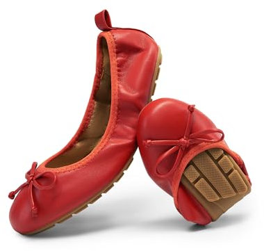 DREAM PAIRS Women's Roll Up Flats, Bow Knot Ballet Flats for Women, Ladies' Foldable Round Toe Comfort Light Weight Slip-On Dress Shoes for Driving and Party and Wedding,Size 9,RED,SDFA2409W