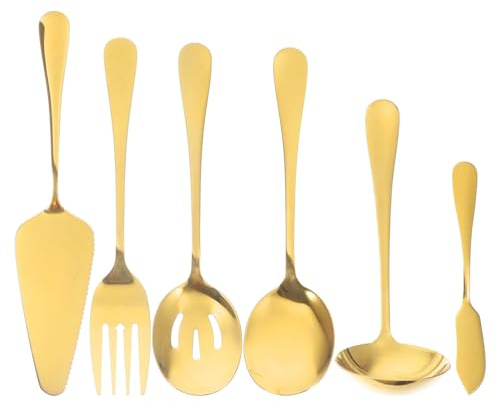 SOLUSTRE 1 Set Serveringsbestick Bestick Set Rostfritt Skedskärare Gaffel Köksartiklar Bärbara Porslin Mat Serveringsredskap Matredskap Gafflar Gyllene