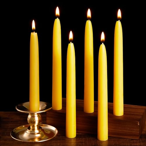 Ashlux Candele Affusolate in Cera d'Api 100% Naturale - Set di 6 Pezzi, 20 cm - Senza Fumo e Senza Goccia - candele coniche 8 Ore - Ideali per Natale, Matrimoni e Decorazione