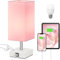 Aooshine Touch Table Lamp, Pink Bedside Lamps with 3 Way Dimmable, Small Bedside Lamp with USB C+A Charging Ports, Bedroom Lamps for Bedroom Living Room with Pink Fabric Shade (LED Bulb Included)