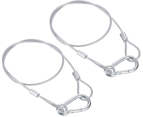 PATIKIL Cable de Seguridad de Acero Inoxidable 23.6/60cm Paquete de 2 Cables de Seguridad Flexibles de 2.5mm con Doble Lazo y Gancho para Iluminación de Escenarios Color Plata