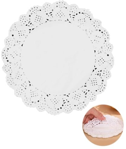 Generisch Tortenunterlage Rund, Tortenspitzen Rund 25cm, 100 Stück Tischläufer aus Papier, Einweg-Deckchen, Dekorative Spitze für Lebensmittel, Kuchen & Partybasteleien, Hochzeitsdekorationen (Weiß)