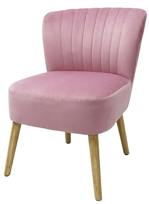 Alivio Ergonomic Accent Chair with Skin-Friendly Breathable Fabric, Thick Cushion, Curved Backrest, Solid Rubber Wood Legs & Anti-Slip Pads, Easy-to-Clean Modern Living Room Chair (Pink)