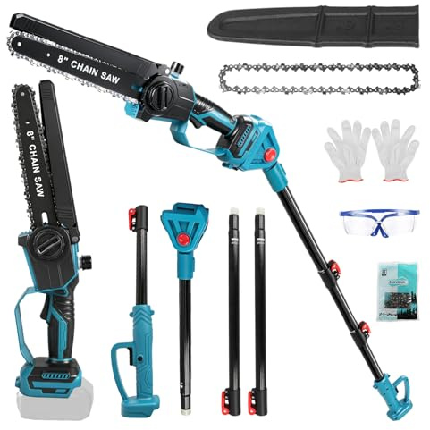 Sega da potatura professionale compatibile con Makita 18V, 8 pollici Brushless 2 in 1 Sega da potatura con manico telescopico e telescopico elettrico Altezza di lavoro (Senza batteria)