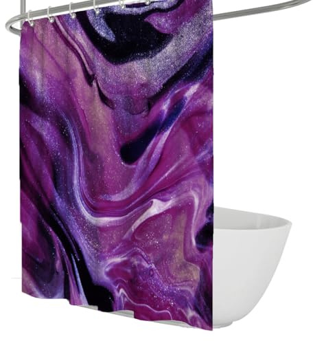 Djupt lila marmor virvlar duschdraperi vätska abstrakt konst duschdraperi drömmande kosmiska vågor duschgardiner vattentät polyester 180 x 200 cm