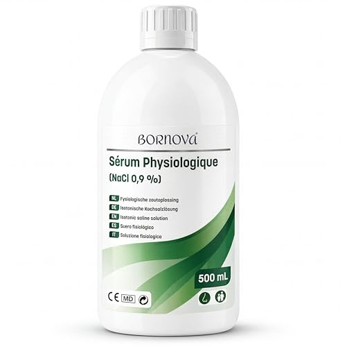 BORNOVA - Saltlösning 500 ml – isotonisk saltlösning NaCl 0,9 % för nässköljning och näsnebulisering – lämplig för aerosolanvändning – daglig näshyhygien (500 ml)