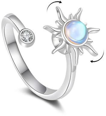 Cangall Fidget Ring for Women Kids Girls, Open Adjustable Silver Anxiety Rings with 360° Rotating design for Stress Relief, Thumb Rings Mood Ring Relaxing Jewellery for Stress Worry Women Men