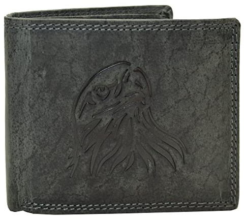 flevado Herren Geldbörse Schwarz mit RFID Adler Motiv Voll Leder Doppelnaht Stabil robust modern