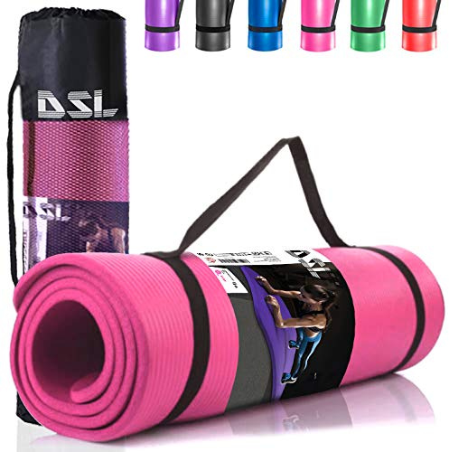 DSL 15mm Extra Thick Large 61 x 185cm Yoga Mat with Carry Handle Non Slip Gym Exercise Fitness Pilates Workout Mat Black/Blue/Purple/Pink/Green/Red (Pink)