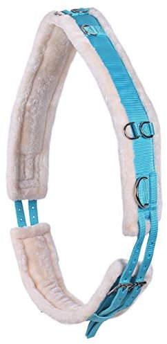 QHP Longiergurt Ontario auf beiden Seiten einstellbar, mit Mehreren Ringen und weichem Kunstfell (Shetty, Sky)