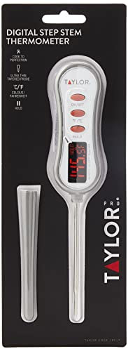 Taylor Pro Digital Food Thermometer, Accurate Multi-Functional Food Cooking Probe with LED Display, Great for Meat, Fish and BBQ, Stainless Steel/Plastic, White/Grey,21 x 3.5 x 2.5 cm