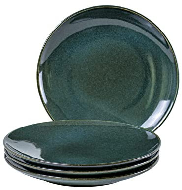 UNICASA Assiette Porcelaine, Service de Table en Grès Glaçure de 4 Pièces pour 4 Personnes, Grande Assiette Plate en Couleur Vert - 26 cm pour Dinner, Lave-Vaiselle et Micro-onde Permet