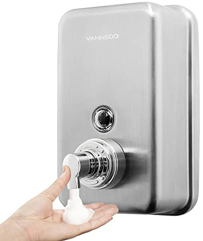 VANNSOO Commercial Wall Mount Stainless Steel Foaming Soap Dispenser, 40 oz (1200ml) Industrial Refillable Foam Hand Sanitizer Dispensers for Bathroom and Kitchen