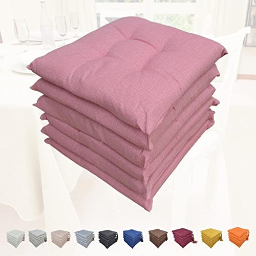 Intimitaly Set 6 Cuscini Sedia Con Lacci 4 Punti Comodi Made in Italy in Cotone Imbottiti e Spessi 6 Cm (Rosa Shocking)