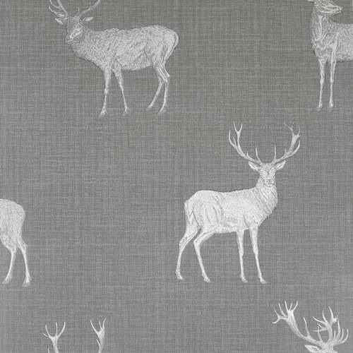 Arthouse Heritage Stag Grey/Silver Wallpaper 909608
