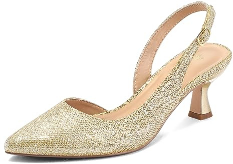 mysoft Women's Pumps Slingback Kitten Heels Pointed Toe Sexy Wedding Party Dress Pump Shoes Gold Glitter