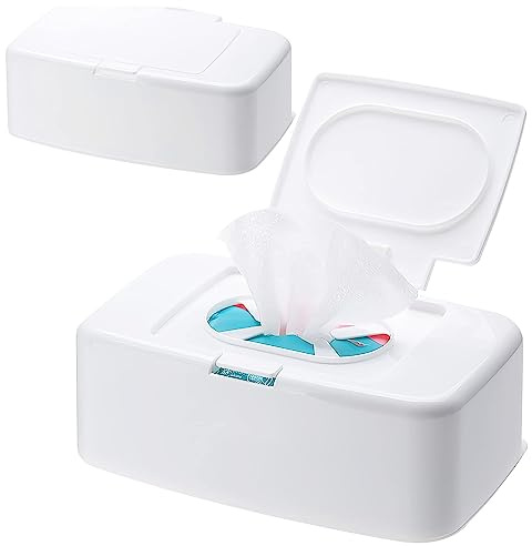 Funmo 2 pcs wet wipe dispenser,wet wipes box with lid,wet wipe holder,moist toilet tissue box,baby wipes dispenser box for Home, Office and Car