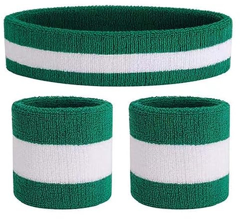 XPEX Sweatband Head Sport Striped Sweatband Set Sport Headband Bracelet (1 Bandeau et 2 Bracelets) Set Sweatbands pour Hommes et Femmes athlétiques (C)