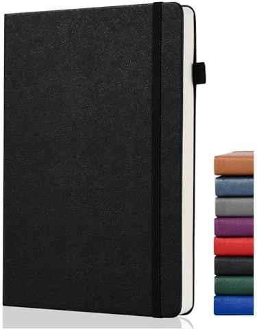 Bullet Dotted Journal – A5 Dotted Journal - Gepunktet Notizbuch, 140GSM Dickes Papier, A5 Dotted Notizbuch mit 152 Seiten, Gesäßtasche, Stifthalter, Hardcover, für Planung, Notizen, Studium, Schwarz