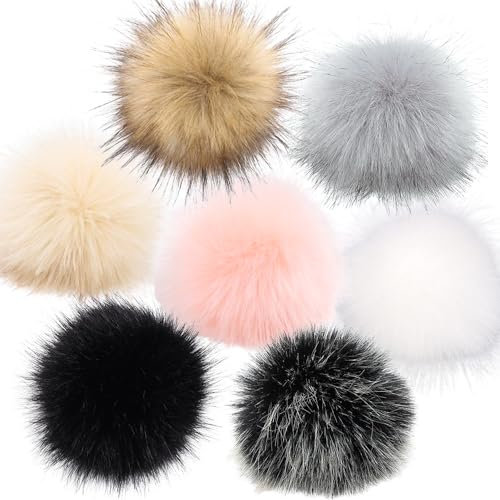 Pamtns Pompons für Mützen 14 Stück Fellbommel für Mützen Kunstfell Bommel für Mütze Kunstfell Pompon Ball für Hut Künstliche Fellbommel Fake fur Bommel 10cm Haarkugel Anhänger DIY für Tasche Basteln