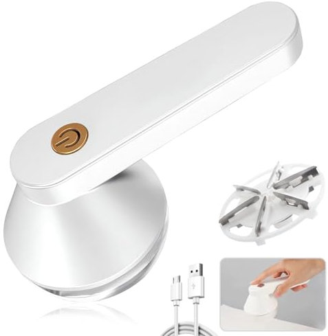 Levapelucchi Elettrico NIUAWASA, Palmare Ricaricabile Leva Pelucchi Elettronico con 6-Leaf Lame per Rimuovere Rapidamente Lint Bobbles Fuzzballs Pillole (Bianco)