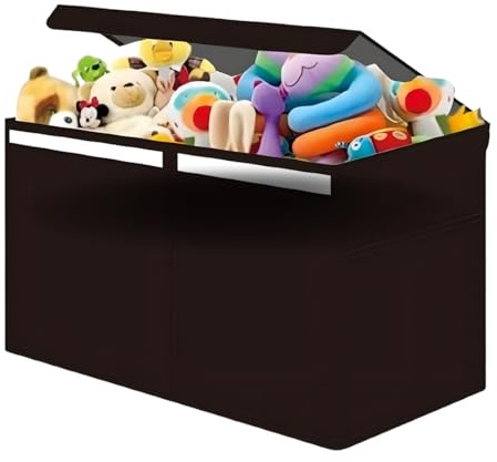 RAKARU Large Lightweight Foldable Toy Box Storage with Divider and Lid, Fabric Kids Storage with Dual Side Pockets for Clothes, Bedroom, Books, Playroom, 62x40x33cm
