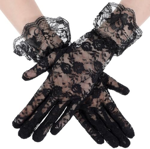 Tyqour Damen Kurze Spitze Handschuhe Halloween Spitzenhandschuhe Schwarze Opera Fest Party Handschuhe 1920s Handschuhe für Hochzeit Kostüm
