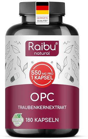 OPC Traubenkernextrakt hochdosiert - 1100 mg Extrakt pro Tag - Reines OPC aus französischen Trauben - Mit natürlichem Vitamin C (24 mg) - 180 Kapseln, Laborgeprüft & in Deutschland produziert