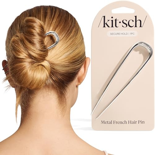Kitsch French Hair Pin for Women 1pc - Silver | Elegant & Durable Metal Hair Fork for Updos, Chignon, Bun & Twist Hairstyles, Secure Hold All Day, Comfortable Fit
