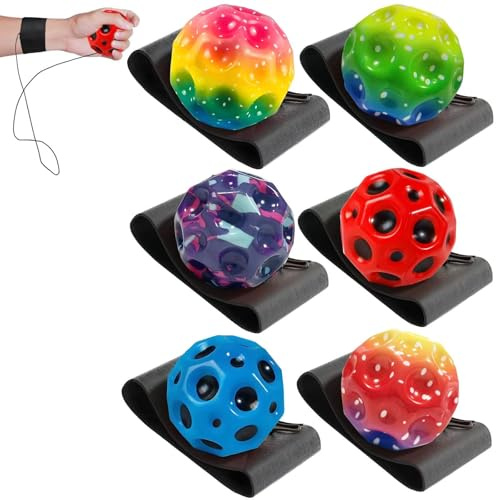 ClcIosis 6 Bolas con Cuerda, Pelota de Saltar con Cuerda rebotando la muñeca, Juguete Interactivo para aliviar el estrés para Juguetes al Aire Libre Pelota de Entrenamiento elástica