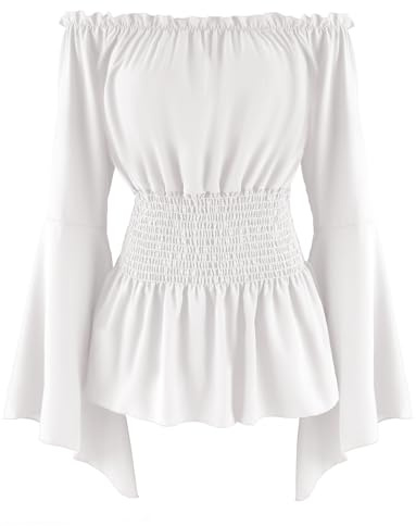 Maeau Women Steampunk Blouse Gothic Renaissance Tops Off Shoulder Vintage Victorian Shirt Medieval Pirate White
